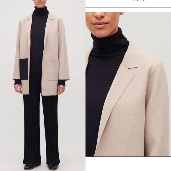 COS Long Structured Knit Jacket Beige Open Front Coatigan - Picture 2 of 12